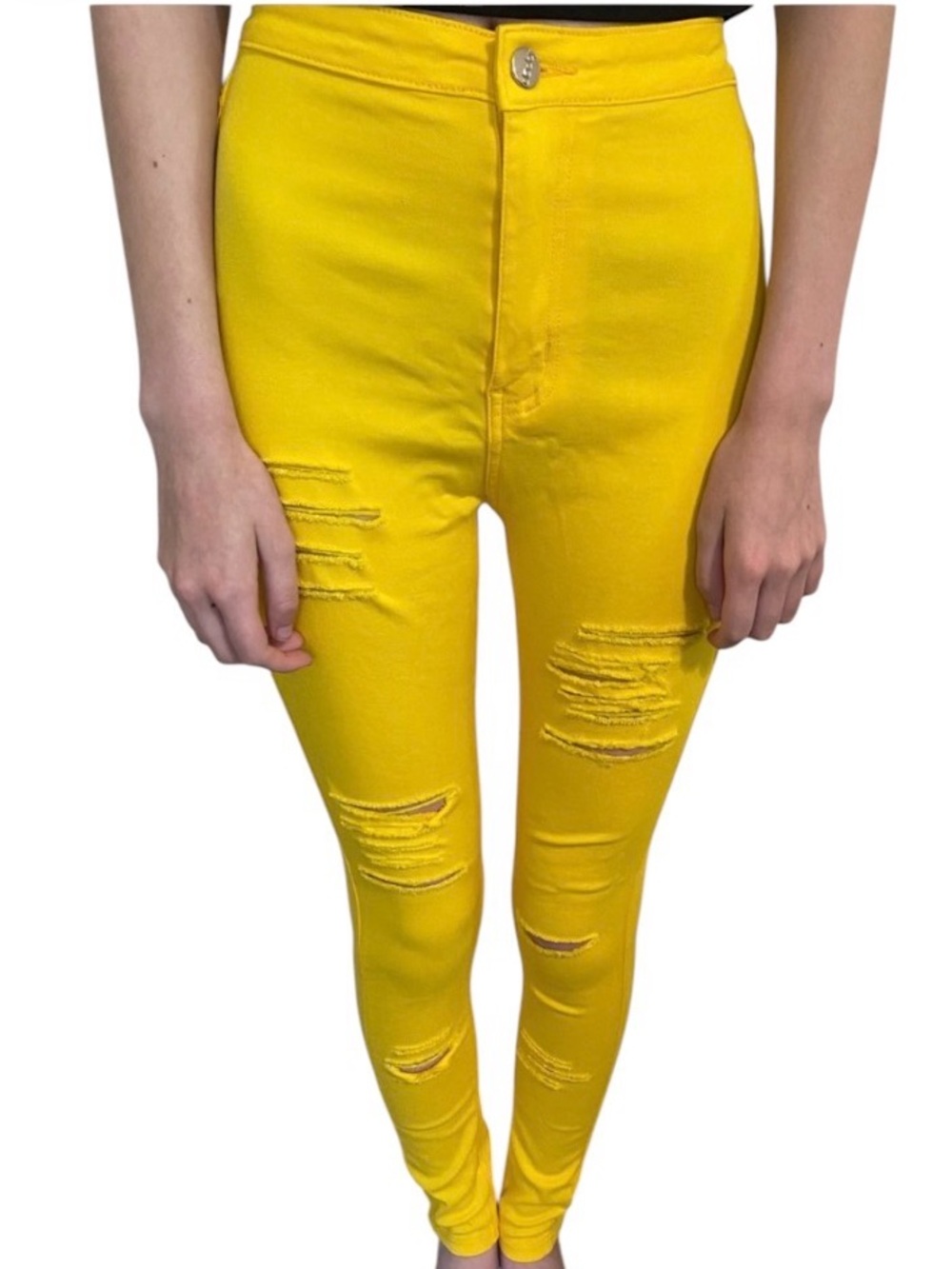 Size Small Dodo Denim Yellow Distressed Skinny Jeans high waist stretch colorful